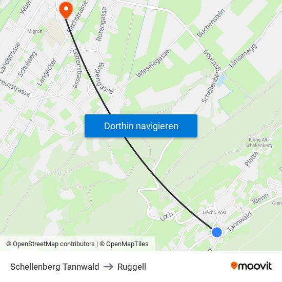 Schellenberg Tannwald to Ruggell map