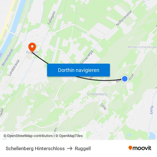 Schellenberg Hinterschloss to Ruggell map