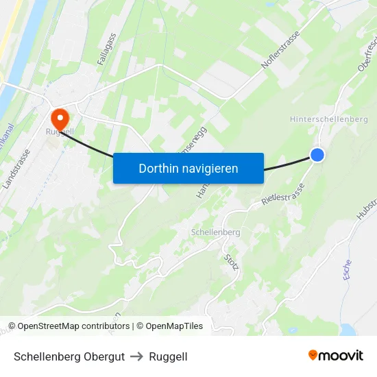 Schellenberg Obergut to Ruggell map