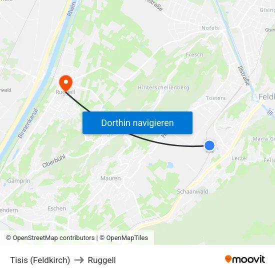 Tisis (Feldkirch) to Ruggell map