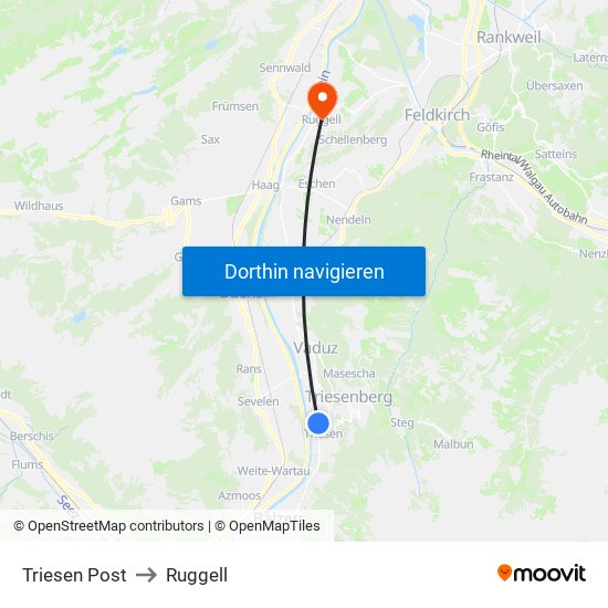 Triesen Post to Ruggell map
