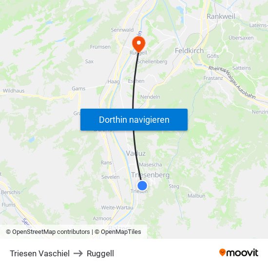 Triesen Vaschiel to Ruggell map