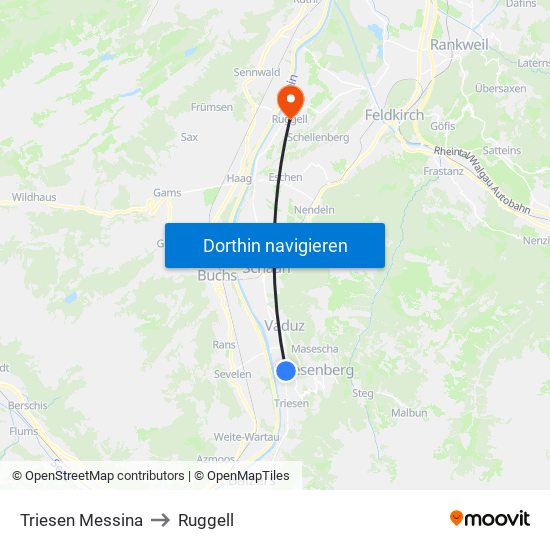 Triesen Messina to Ruggell map