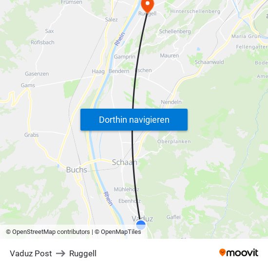 Vaduz Post to Ruggell map