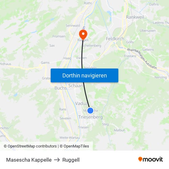 Masescha Kappelle to Ruggell map