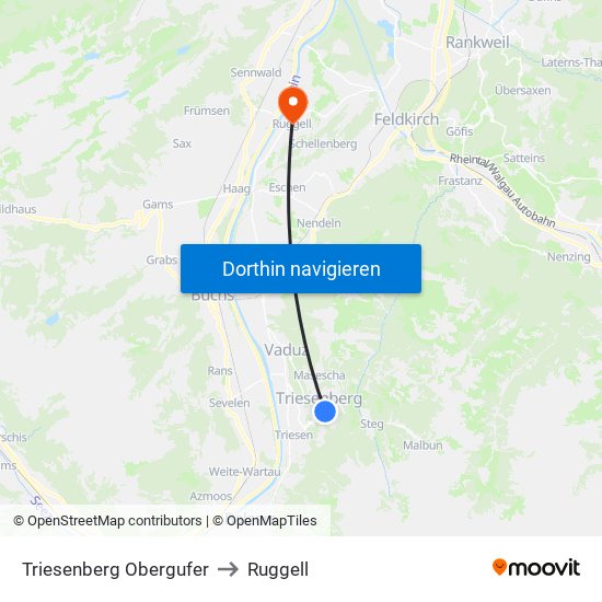 Triesenberg Obergufer to Ruggell map