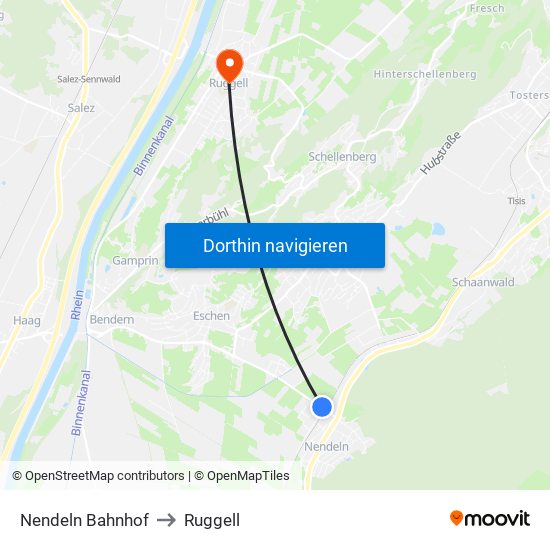 Nendeln Bahnhof to Ruggell map