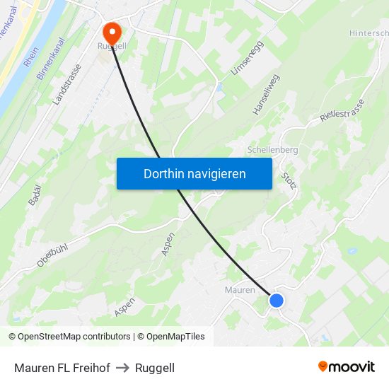Mauren FL Freihof to Ruggell map
