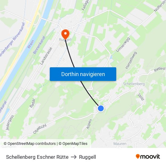 Schellenberg Eschner Rütte to Ruggell map