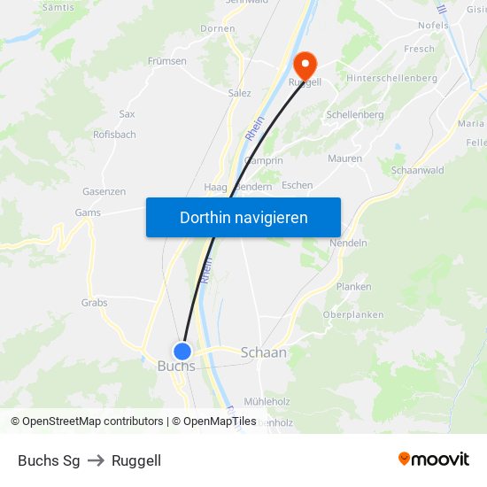 Buchs Sg to Ruggell map