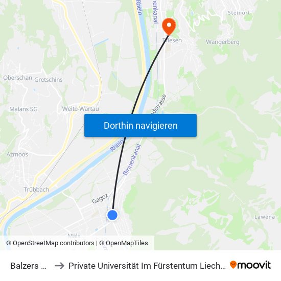 Balzers Höfle to Private Universität Im Fürstentum Liechtenstein (Ufl) map