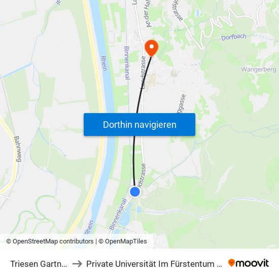 Triesen Gartnetschhof to Private Universität Im Fürstentum Liechtenstein (Ufl) map