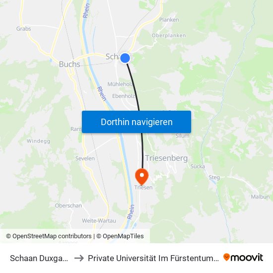 Schaan Duxgass/Kresta to Private Universität Im Fürstentum Liechtenstein (Ufl) map