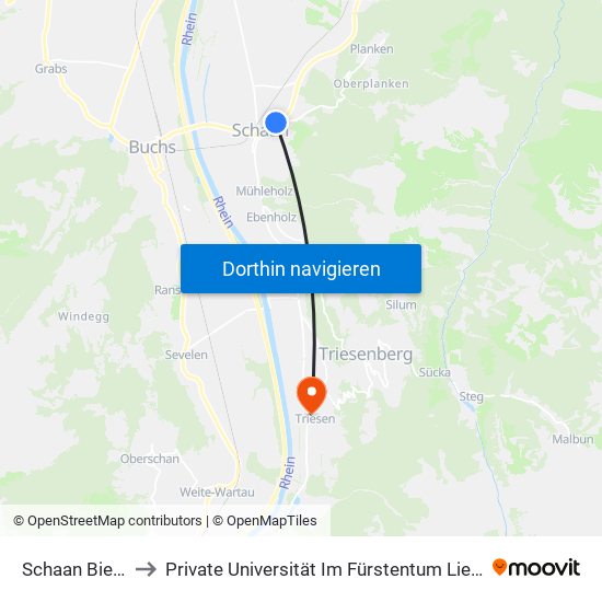 Schaan Bierkeller to Private Universität Im Fürstentum Liechtenstein (Ufl) map