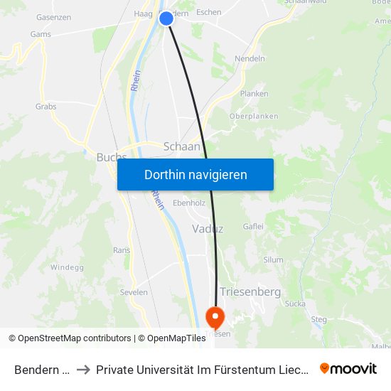 Bendern Post to Private Universität Im Fürstentum Liechtenstein (Ufl) map