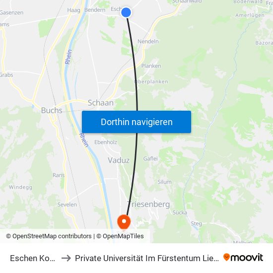 Eschen Kohlplatz to Private Universität Im Fürstentum Liechtenstein (Ufl) map