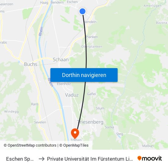 Eschen Sportpark to Private Universität Im Fürstentum Liechtenstein (Ufl) map