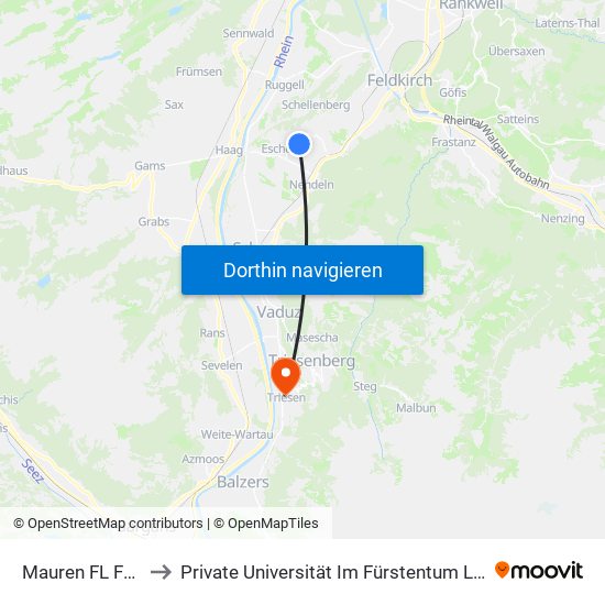 Mauren FL Fallsgass to Private Universität Im Fürstentum Liechtenstein (Ufl) map