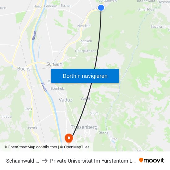 Schaanwald Zuschg to Private Universität Im Fürstentum Liechtenstein (Ufl) map