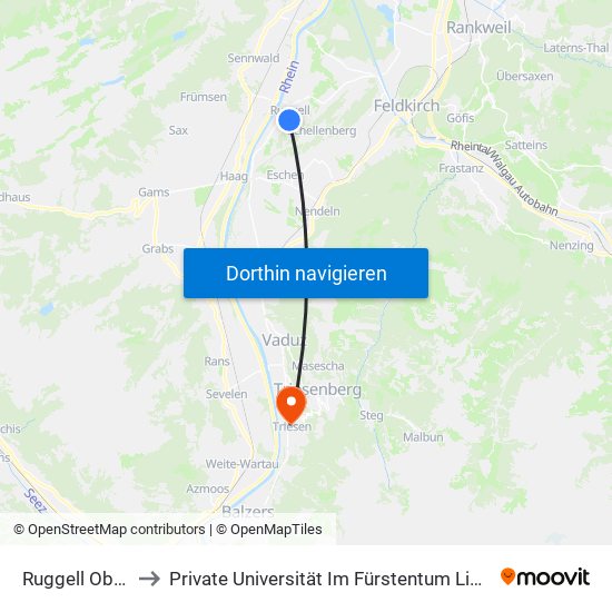 Ruggell Oberwiler to Private Universität Im Fürstentum Liechtenstein (Ufl) map