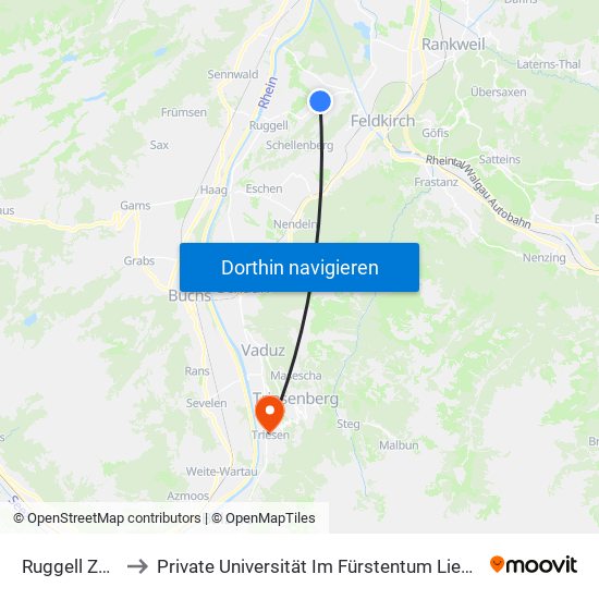 Ruggell Zollamt to Private Universität Im Fürstentum Liechtenstein (Ufl) map