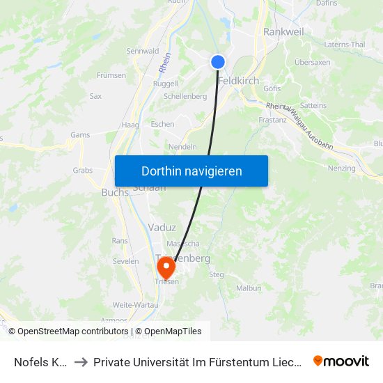 Nofels Kirche to Private Universität Im Fürstentum Liechtenstein (Ufl) map
