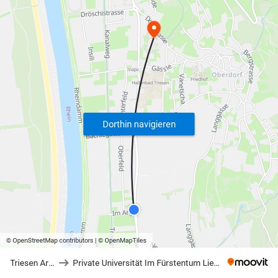 Triesen Argweg to Private Universität Im Fürstentum Liechtenstein (Ufl) map