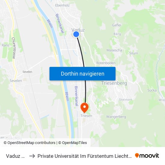 Vaduz Post to Private Universität Im Fürstentum Liechtenstein (Ufl) map