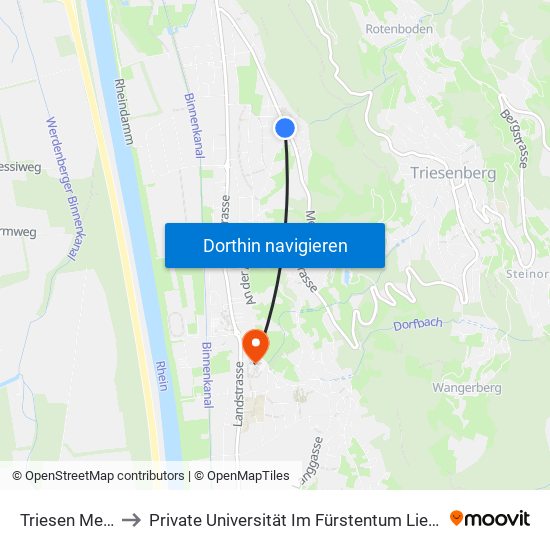 Triesen Meierhof to Private Universität Im Fürstentum Liechtenstein (Ufl) map