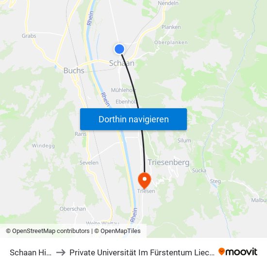 Schaan Hilcona to Private Universität Im Fürstentum Liechtenstein (Ufl) map