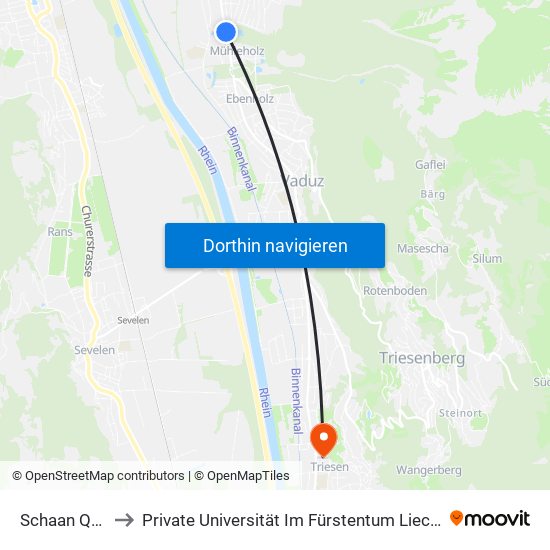 Schaan Quader to Private Universität Im Fürstentum Liechtenstein (Ufl) map