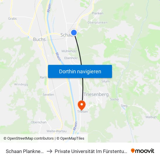 Schaan Planknerstr./Kresta to Private Universität Im Fürstentum Liechtenstein (Ufl) map