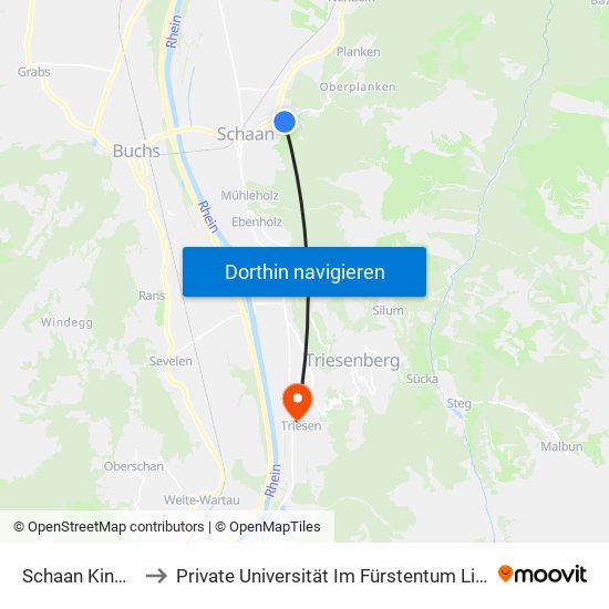 Schaan Kinderheim to Private Universität Im Fürstentum Liechtenstein (Ufl) map