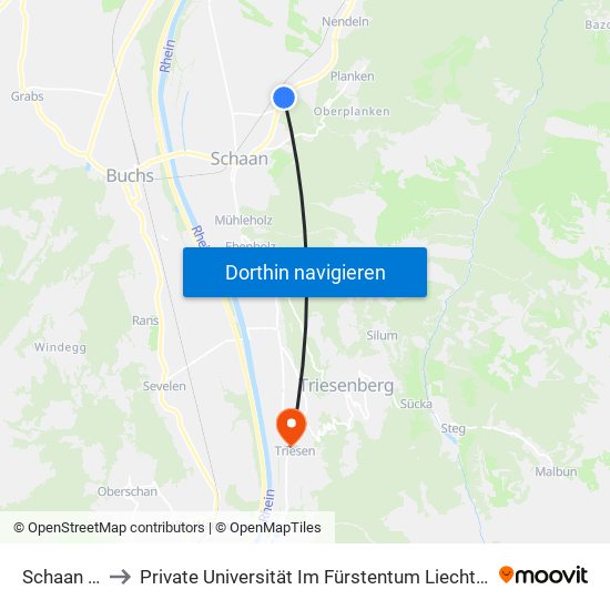 Schaan Hilti to Private Universität Im Fürstentum Liechtenstein (Ufl) map