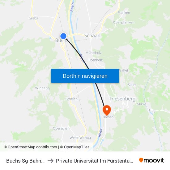 Buchs Sg Bahnhof (Bubf) to Private Universität Im Fürstentum Liechtenstein (Ufl) map