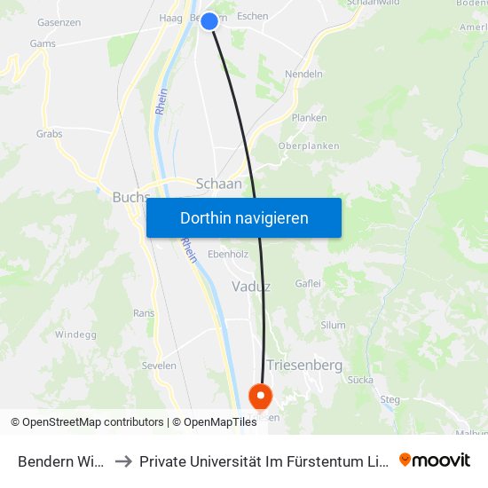 Bendern Widagass to Private Universität Im Fürstentum Liechtenstein (Ufl) map