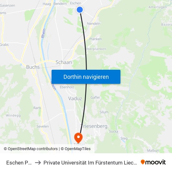 Eschen Presta to Private Universität Im Fürstentum Liechtenstein (Ufl) map