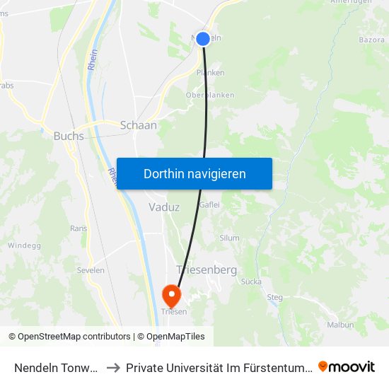 Nendeln Tonwarenfabrik to Private Universität Im Fürstentum Liechtenstein (Ufl) map