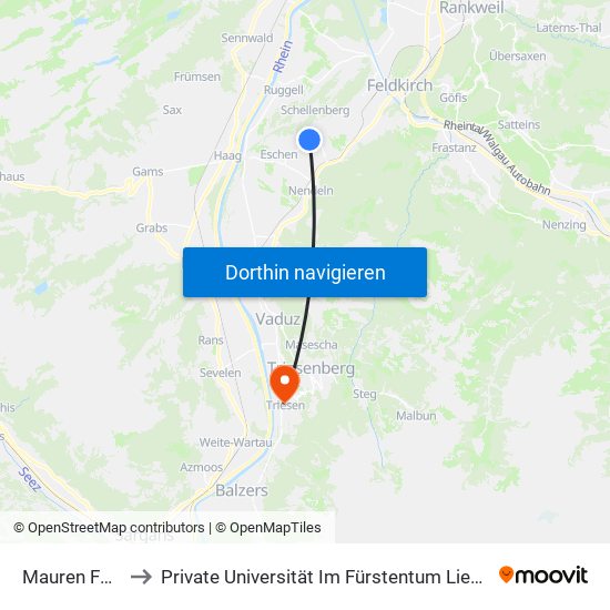 Mauren FL Post to Private Universität Im Fürstentum Liechtenstein (Ufl) map