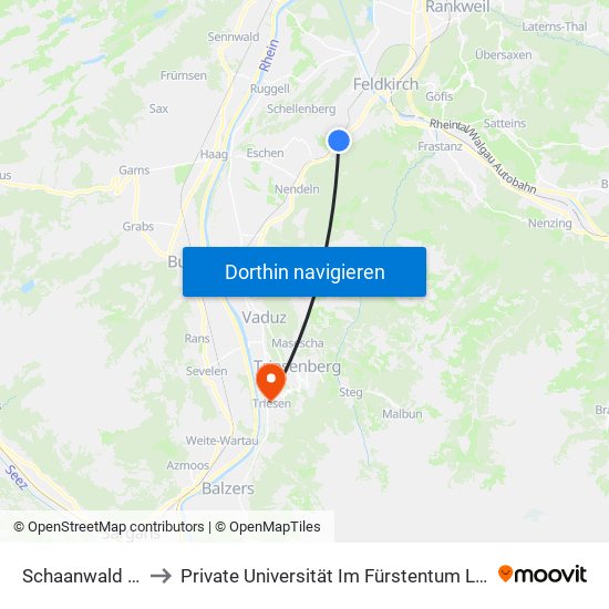 Schaanwald Zollamt to Private Universität Im Fürstentum Liechtenstein (Ufl) map