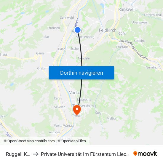 Ruggell Kirche to Private Universität Im Fürstentum Liechtenstein (Ufl) map
