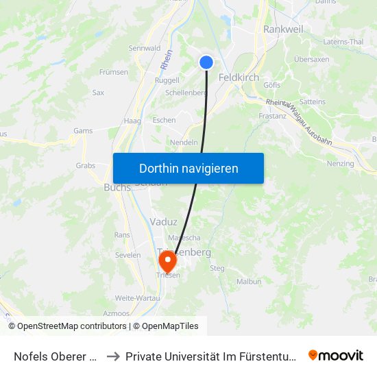 Nofels Oberer Hasenbach to Private Universität Im Fürstentum Liechtenstein (Ufl) map