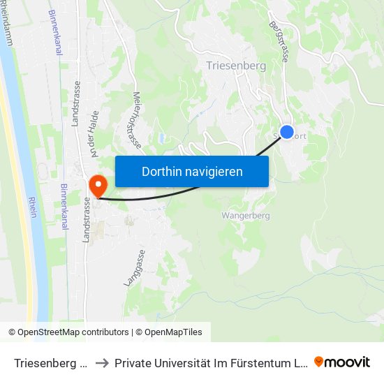 Triesenberg Steinort to Private Universität Im Fürstentum Liechtenstein (Ufl) map