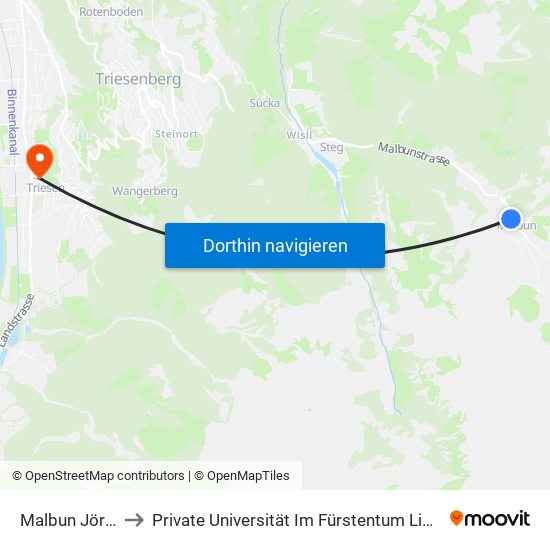 Malbun Jöraboda to Private Universität Im Fürstentum Liechtenstein (Ufl) map