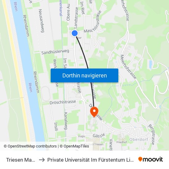 Triesen Maschlina to Private Universität Im Fürstentum Liechtenstein (Ufl) map