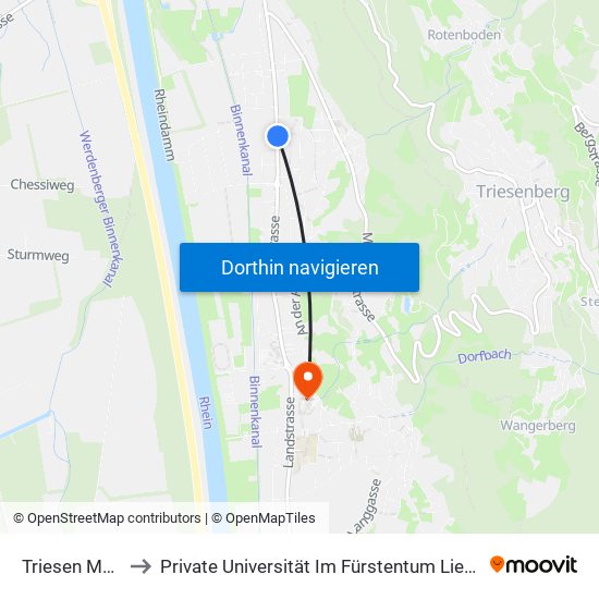 Triesen Messina to Private Universität Im Fürstentum Liechtenstein (Ufl) map