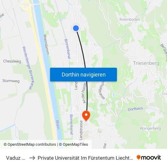 Vaduz Rütti to Private Universität Im Fürstentum Liechtenstein (Ufl) map