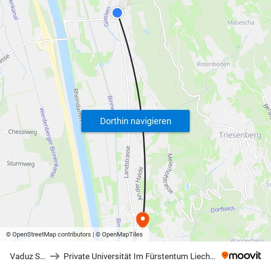 Vaduz Spital to Private Universität Im Fürstentum Liechtenstein (Ufl) map