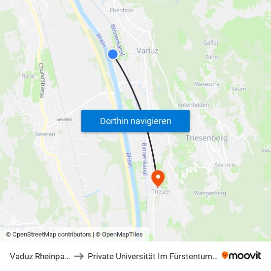Vaduz Rheinparkstadion to Private Universität Im Fürstentum Liechtenstein (Ufl) map