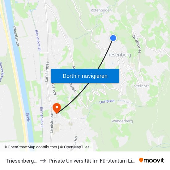 Triesenberg Tristel to Private Universität Im Fürstentum Liechtenstein (Ufl) map